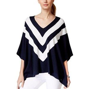 Tommy Hilfiger Striped Navy Poncho Sweater Top M/L
